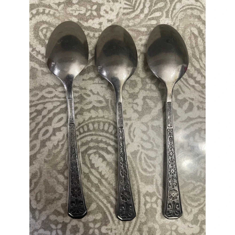 Interpur Florenz 8 Petal Stainless Korea Set of 3 Teaspoons Silver Tone